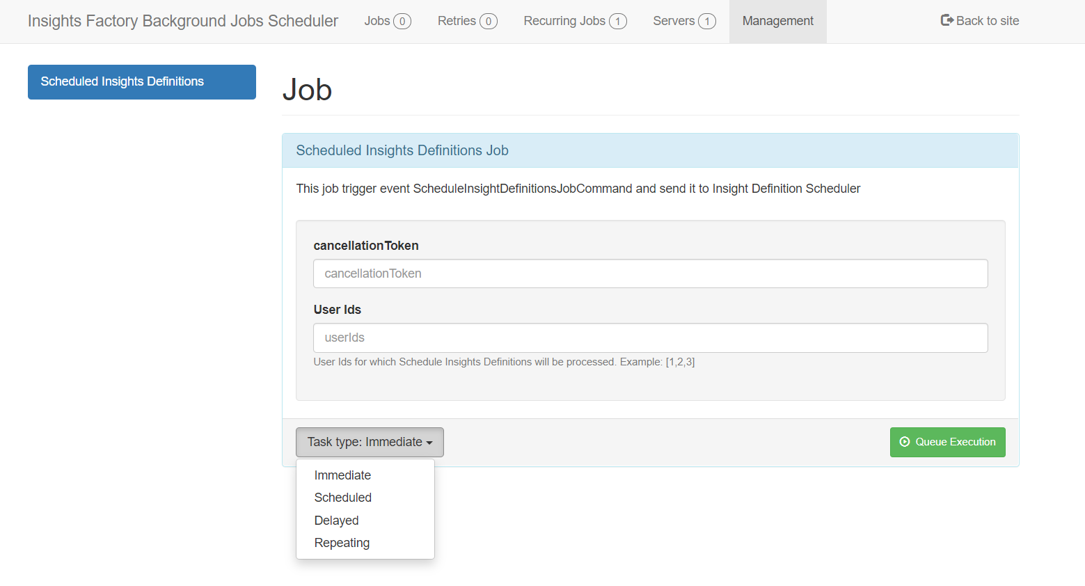 Management page