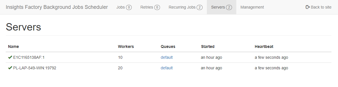 Servers page